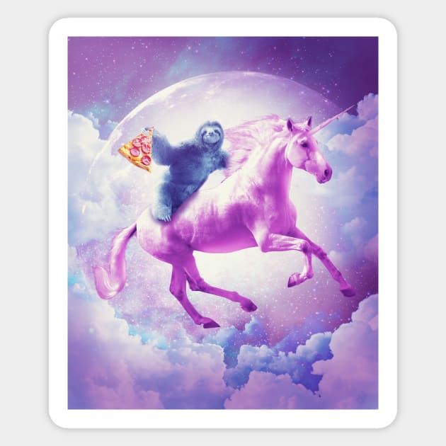 Space Sloth Riding On Flying Unicorn With Pizza Sticker by Random Galaxy